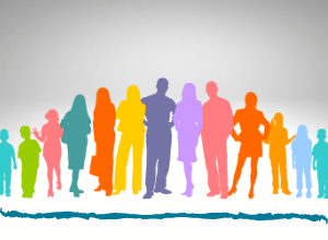 Silhouettes of people, each one a different color of the rainbow
